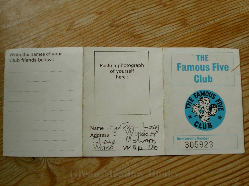 FAMOUS FIVE ORIGINAL CLUB MEMBERSHIP CARD Image for FAMOUS FIVE ORIGINAL CLUB MEMBERSHIP CARD