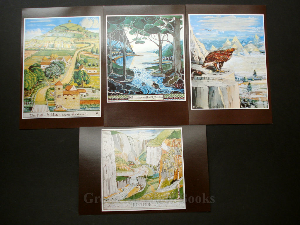 Image for SET OF EIGHT LARGE POSTCARDS plus ORIGINAL ENVELOPES WITH TOLKIEN'S OWN ILLUSTRATIONS TO THE LORD OF THE RINGS AND THE HOBBIT