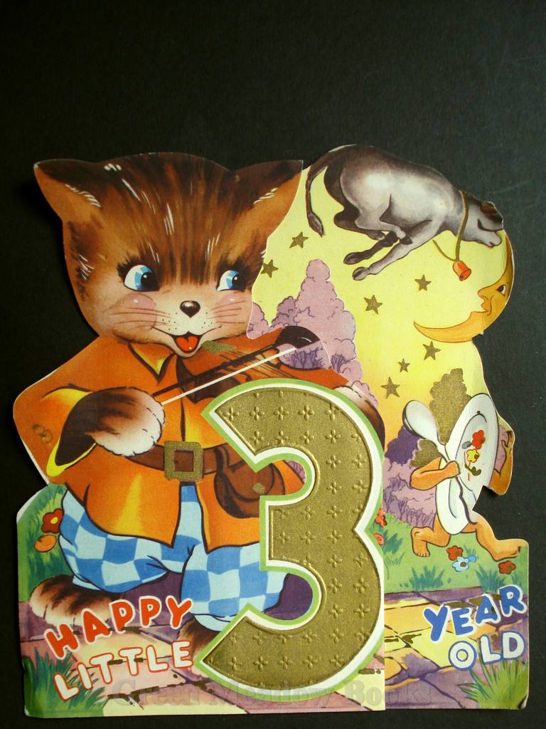 Image for FOLD-OUT NURSERY RHYME BIRTHDAY CARD featuring THE CAT AND THE FIDDLE (Complete with Cow!)