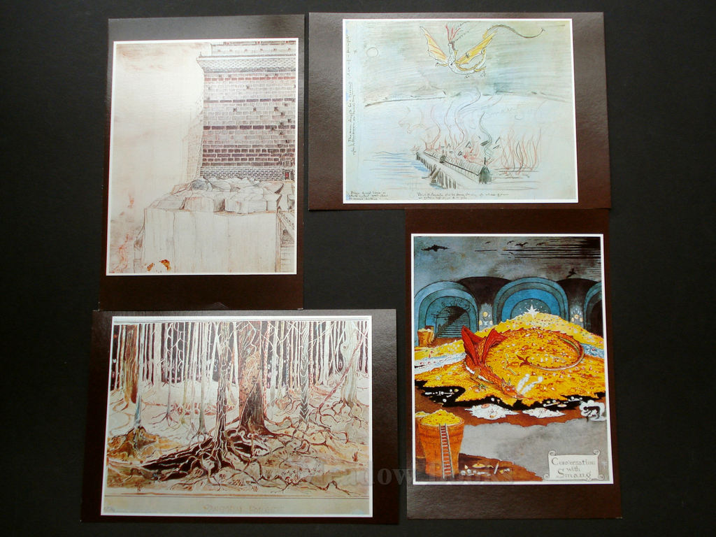 SET OF EIGHT LARGE POSTCARDS plus ORIGINAL ENVELOPES WITH TOLKIEN'S OWN ILLUSTRATIONS TO THE LORD OF THE RINGS AND THE HOBBIT Image for SET OF EIGHT LARGE POSTCARDS plus ORIGINAL ENVELOPES WITH TOLKIEN'S OWN ILLUSTRATIONS TO THE LORD OF THE RINGS AND THE HOBBIT